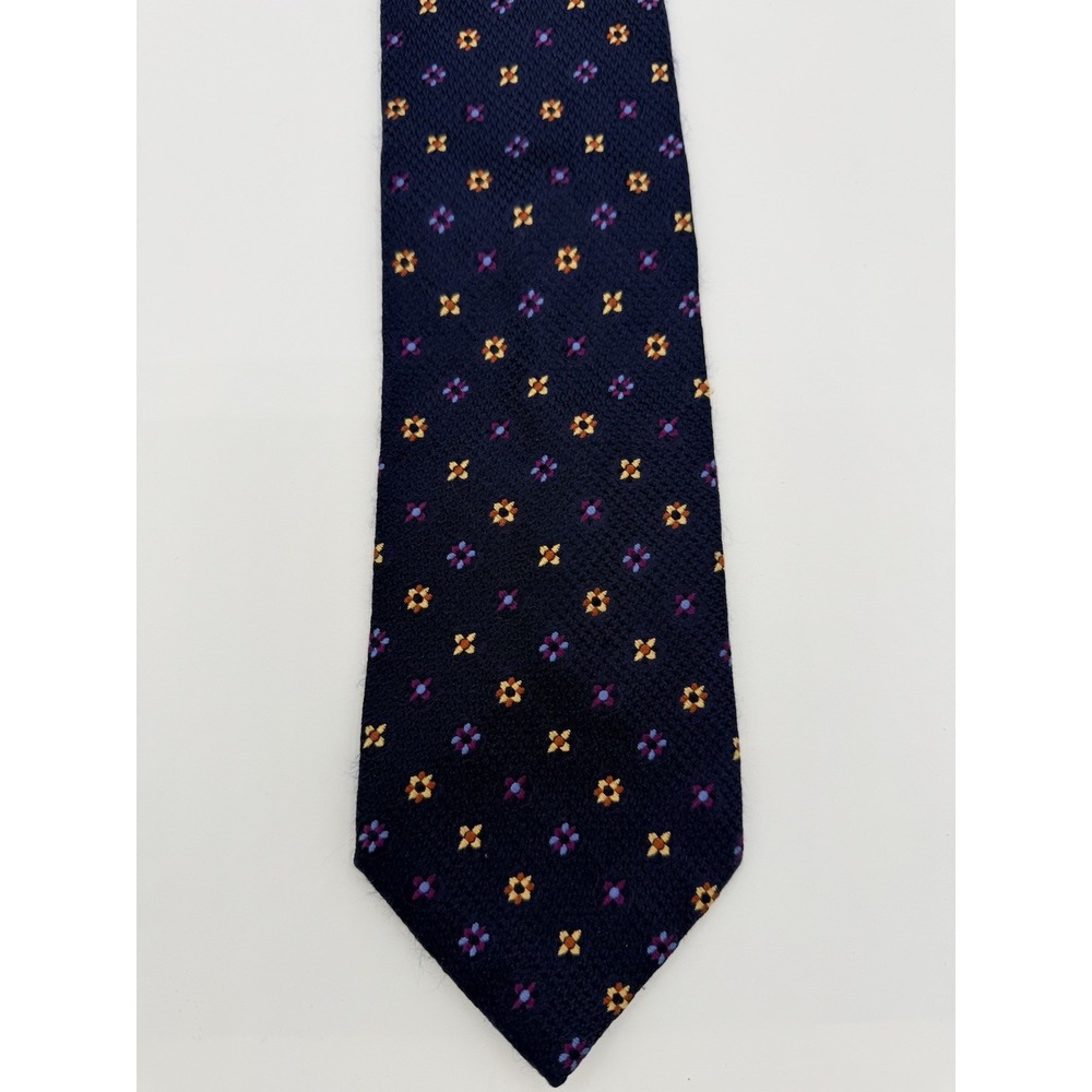 Palio Silk Tie‎ Navy Blue Floral Geometric 60" x 3.75" Classic Wide Necktie